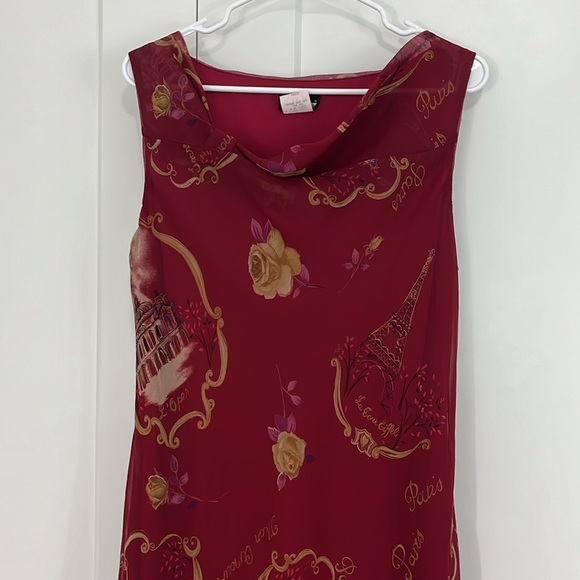 Vintage Y2K Meghan Matthews Size 14 Red Floral Asymmetrical Hem Cowl Maxi Dress - Picture 7 of 12